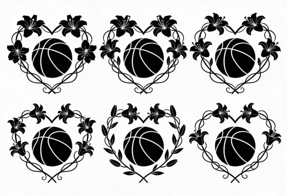 Basketball Heart Lily Floral SVG Design