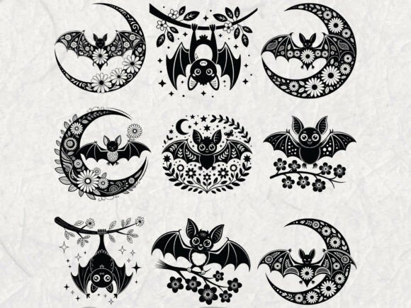 Bat Floral SVG Bundle, Cute Bat Svg