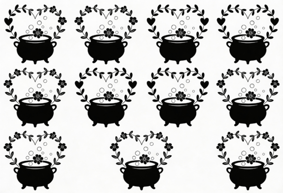 Black Cauldron Heart Floral SVG Clipart