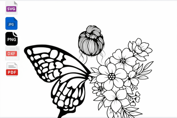 Butterfly Girl Messy Bun Floral SVG