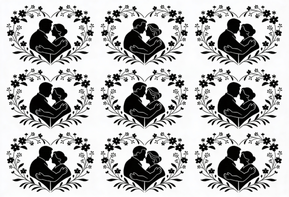 Couple Silhouette Heart Floral SVG