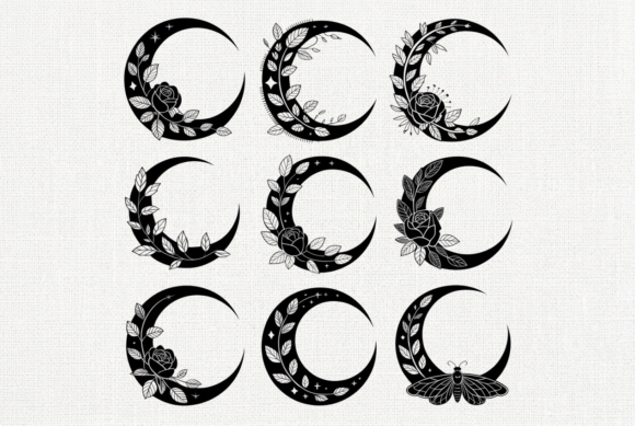 Crescent Moon Floral SVG Bundle
