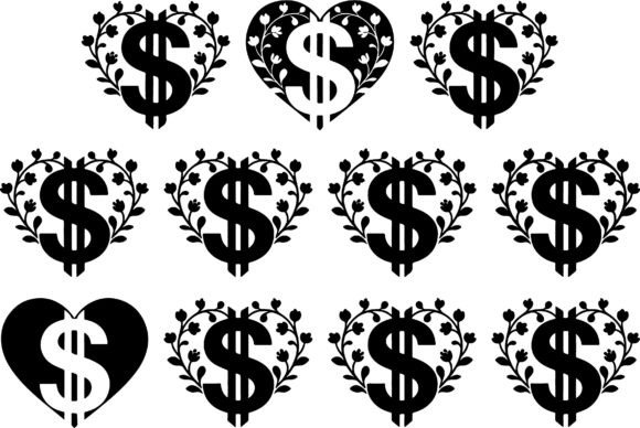Dollar Sign Heart Floral SVG Clipart