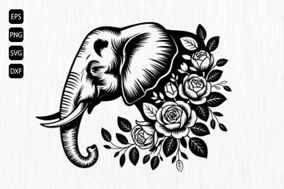Elephant Floral Svg, Elephant Clipart