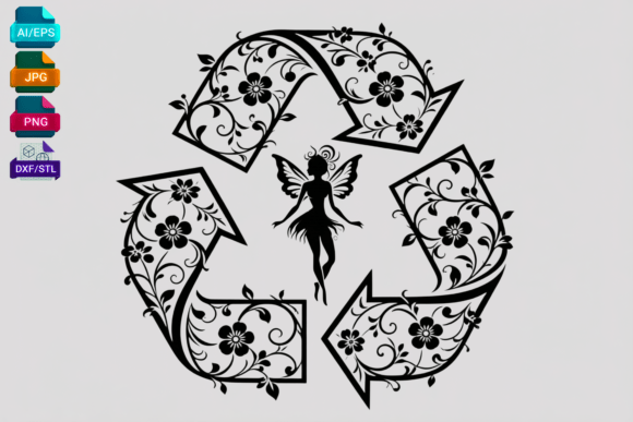 Fairy Recycle Symbol Floral SVG Cut File