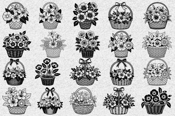 Flower Basket Svg Bundle, Floral SVG