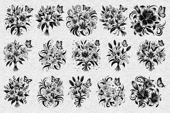 Lily Bouquet SVG, Vintage Floral Svg