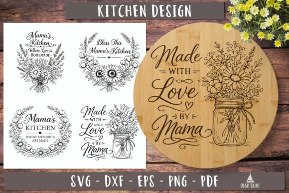 Mama Kitchen Floral SVG Cutting Board