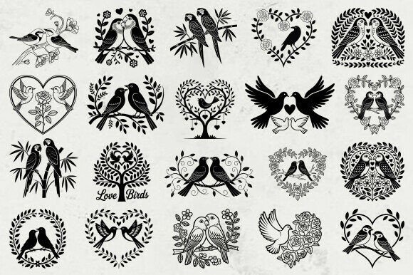 Vintage Love Birds Floral SVG Bundle
