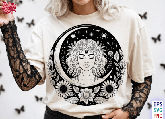 Witchy Moon Goddess Floral Svg, Gothic