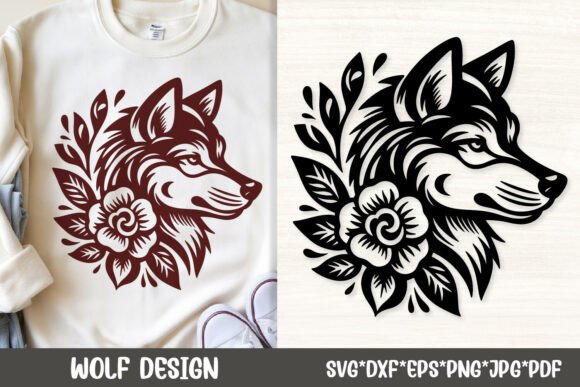 Wolf Head with Roses Floral SVG